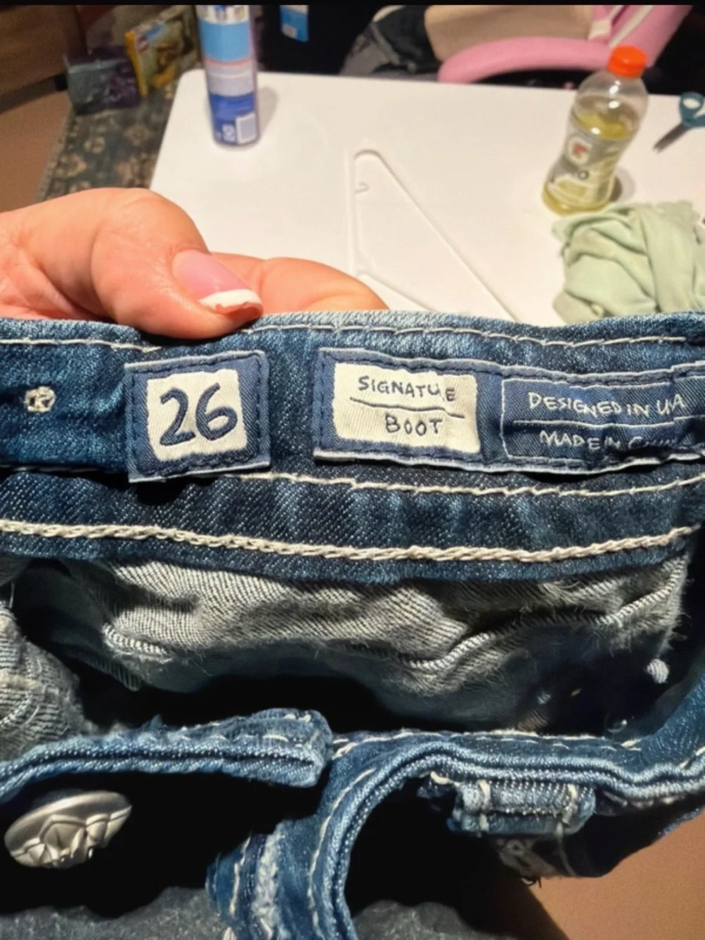 Miss Me Blue Boot-Cut Jeans with Embroidered Pocket Trim